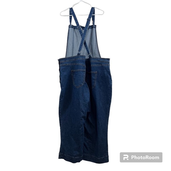 Modcloth Dark Wash Denim Knotted strap WideLegCropped Overalls EUG worn once - Picture 11 of 12